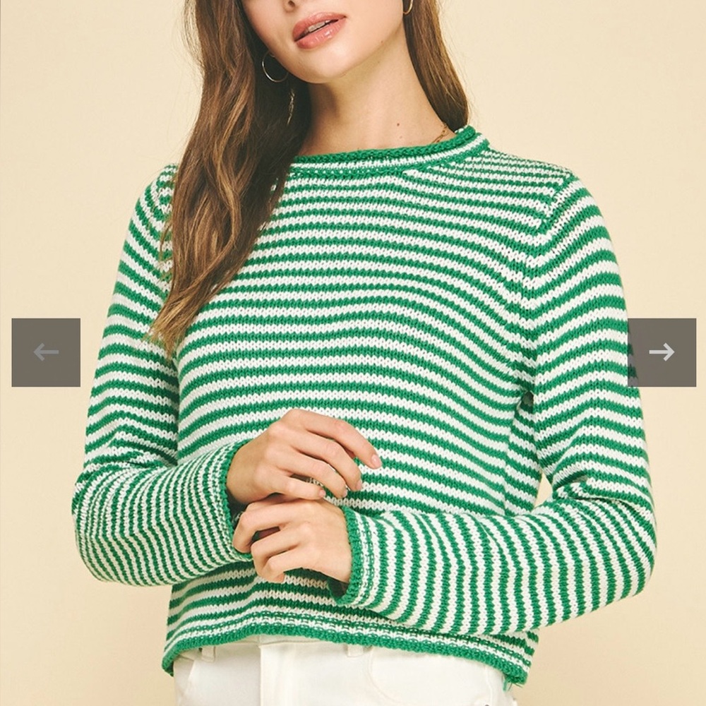 Green & White Striped Sweater